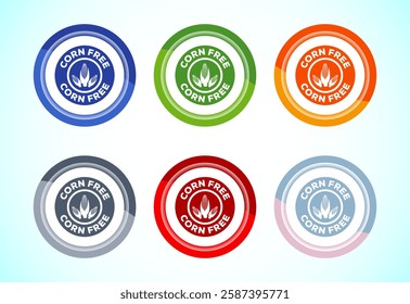 Corn free icon design illustration. Natural products, allergens, Food Intolerance. 6 color button design set