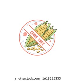 Corn free icon and lable, mark for healthy and dietary food with corn intolerance. Allergy icon, isolated vector flat illustration on white background.