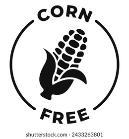 Corn free icon. Maize free label. No starch allergen vector illustration for product packaging logo, sign, symbol or emblem isolated.