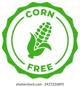 Corn free icon. Maize free label. No starch allergen vector green illustration for product packaging logo, sign, symbol or emblem isolated.