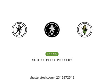 Corn Free Icon. Non Maize Allergen Symbol Stock Illustration. Vector Line Icons For UI Web Design And Presentation