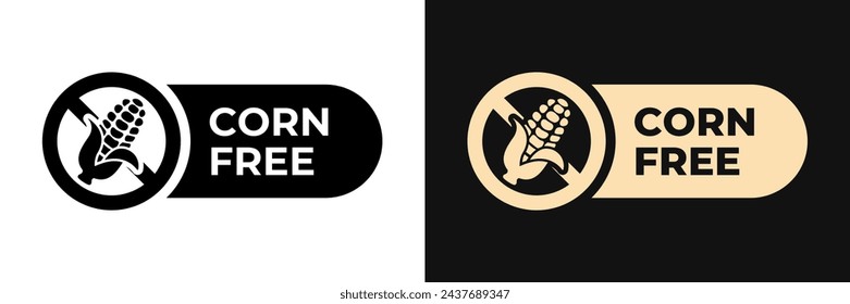 Corn free icon. Starch free label. Zero maize illustration, logo, symbol, sign, stamp, tag, emblem, mark or seal for product packaging isolated.