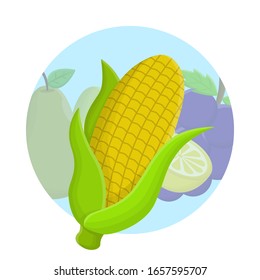 Corn Fresh Flat Icon Design Vector