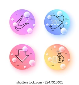 Corn, Full rotation and Downloading minimal line icons. 3d spheres or balls buttons. Coins bag icons. For web, application, printing. Fresh vegetable, 360 degree, Load information. Investment. Vector