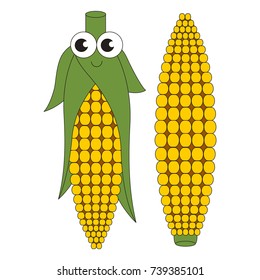 Corn funny and cute cartoon outlined illustration with thin line black stroke