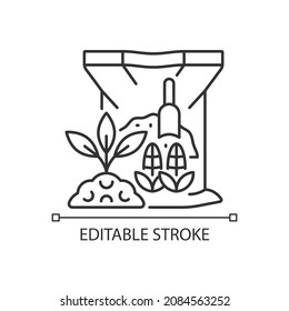 Corn gluten meal linear icon. Organic soil and plants supplement. Corn byproduct used as feeding. Thin line customizable illustration. Contour symbol. Vector isolated outline drawing. Editable stroke