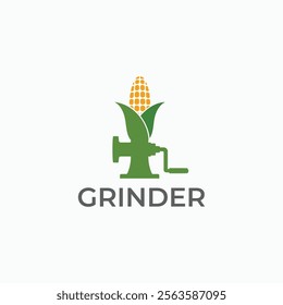 Corn with grain mill grinder logo. Home made Food, cooking, kitchen, bakery symbol icon logo design concept