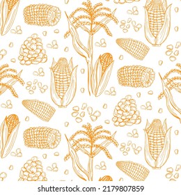 Corn Graphic Yellow Color Seamless Pattern Sketch Illustration Vector