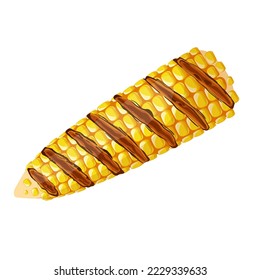 corn grilled cartoon. bbq cob, barbecue food, vegetable healthy, yellow vegetarian, sweet cooking organic corn grilled vector illustration