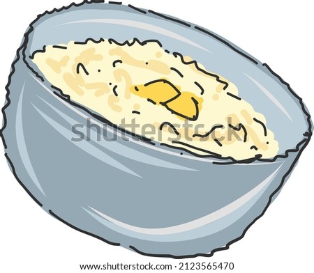 Corn grits and Hominy grits made from boiled cornmeal. Porridge made from hominy. Typical american breakfast. Healthy breakfast ideas.