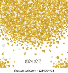 Corn grits scattered on a white background. Realistic Vector illustration of corn grits.