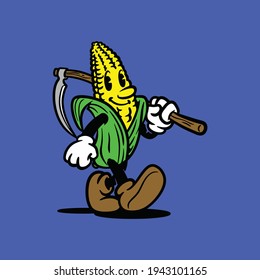 Corn Harvest Cartoon Character Vector