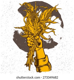 corn harvest vintage illustration