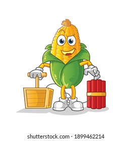 maíz que contiene el carácter detonador dinamita. vector de mascota de dibujos animados