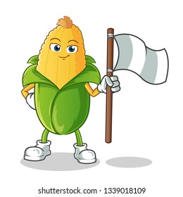 corn holding flag mascot vector cartoon illustration