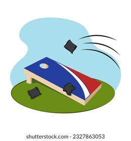 Corn hole game with bag in the air vector illustration