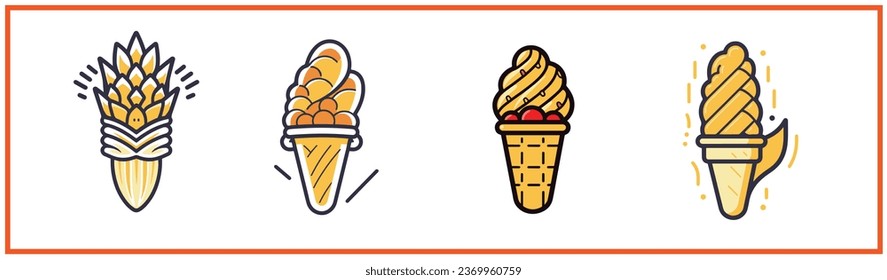 corn ice cream flat minimal vector logo style silhouette collection - Shutterstock ID 2369960759