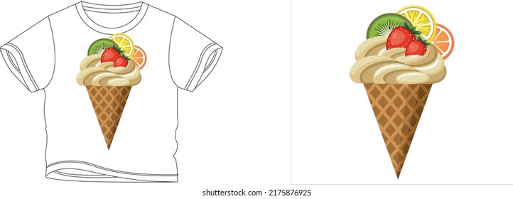 corn ice cream t-shirt design background color is a white and t-shirt color is a white beautiful color and beautiful design