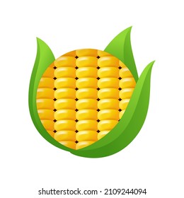 Icono de maíz en estilo 3D brillante - para el etiquetado de ingrediente alimentario natural. Insignia vectorial aislada