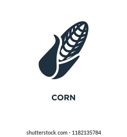Corn icon. Black filled vector illustration. Corn symbol on white background. Can be used in web and mobile.
