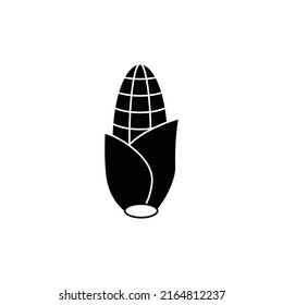 Icono de maíz en glifo plano negro, estilo relleno aislado en fondo blanco