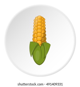 Corn icon in cartoon style on white circle background. Food symbol vector illustration