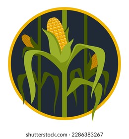 Corn icon in colorful cartoon style - for labeling of natural food ingredient. Isolated vector badge