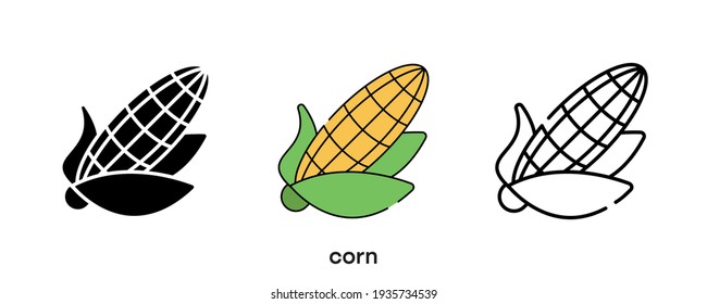 Diseño de iconos de maíz. Icono de maíz en silueta, coloreado y lineal. Ilustración vectorial de línea de icono de maíz aislada en un fondo limpio para el diseño del logotipo de la aplicación móvil web. Línea moderna.