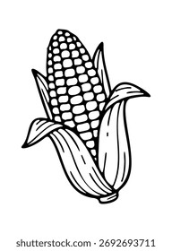 ícone de milho doodle mão desenhada. Símbolo clipart de desenho de linha de tópicos. Ilustração vetorial.