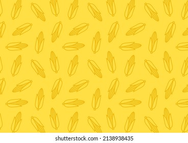 Corn icon. Corn doodle pattern wallpaper. Corn on yellow background.