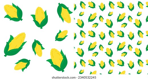 Corn icon. Corn doodle pattern wallpaper. Corn on white background.Sketch corn. Harvesting cereals, hand drawn cobs and seeds vector seamless pattern.
