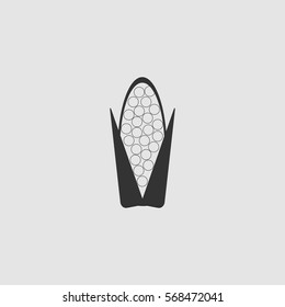 Corn icon flat. Black pictogram on grey background. Vector illustration symbol