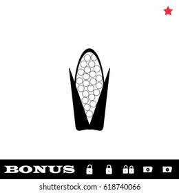 Corn icon flat. Black pictogram on white background. Vector illustration symbol and bonus button open and closed lock, folder, star