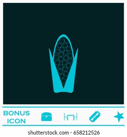 Corn icon flat. Blue pictogram on dark background. Vector illustration symbol and bonus icons