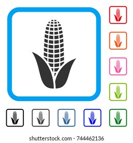 Corn icon. Flat grey iconic symbol in a blue rounded rectangle. Black, gray, green, blue, red, orange color additional versions of Corn vector. Designed for web and software UI.