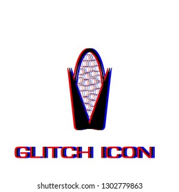 Corn icon flat. Simple pictogram - Glitch effect. Vector illustration symbol