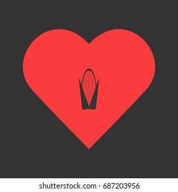 Corn icon flat. Simple pictogram on heart background. Vector illustration symbol