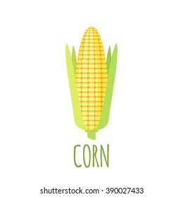 Corn icon in flat style.  Isolated object. Corn logo.Vegetable from the farm. Organic food. Vector illustration. 