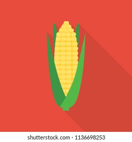 icono de maíz en estilo plano con sombra larga, ilustración vectorial aislada en fondo rojo transparente