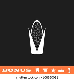 Corn icon flat. White pictogram on black background. Vector illustration symbol and bonus button tooth, vase, star, mirror, bottle
