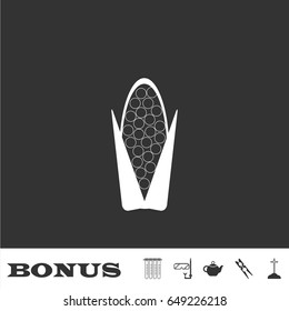 Corn icon flat. White pictogram on black background. Vector illustration symbol and bonus icons