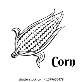 Corn icon isolated on white background. Vector food illustration in simple style. Black and white outline image.