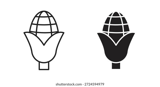 Icono de maíz con versiones de línea y silueta.