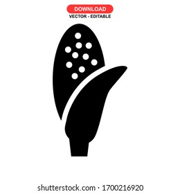 Icono de maíz o logotipo símbolo de signo aislado Ilustración vectorial - Iconos vectoriales de estilo negro de alta calidad
