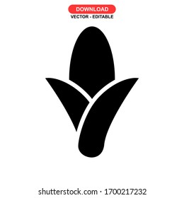 Icono de maíz o logotipo símbolo de signo aislado Ilustración vectorial - Iconos vectoriales de estilo negro de alta calidad
