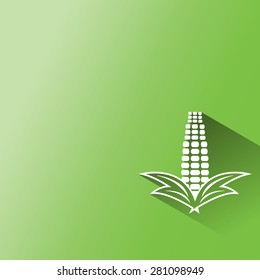 corn icon with long shadow on yellow background.