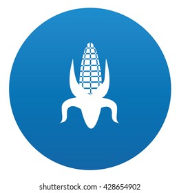 Corn icon on blue button,vector
