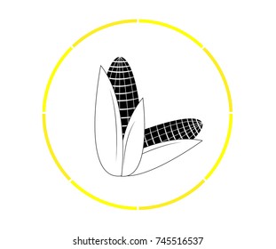 Corn Icon on yellow ring Design - Illustration,Cereal, Food, Vegetable, Sweet Corn 