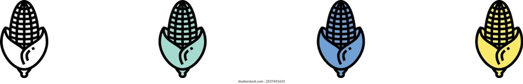 corn icon. Outline, Green, Blue and Yellow Style Design Isolated On White Background