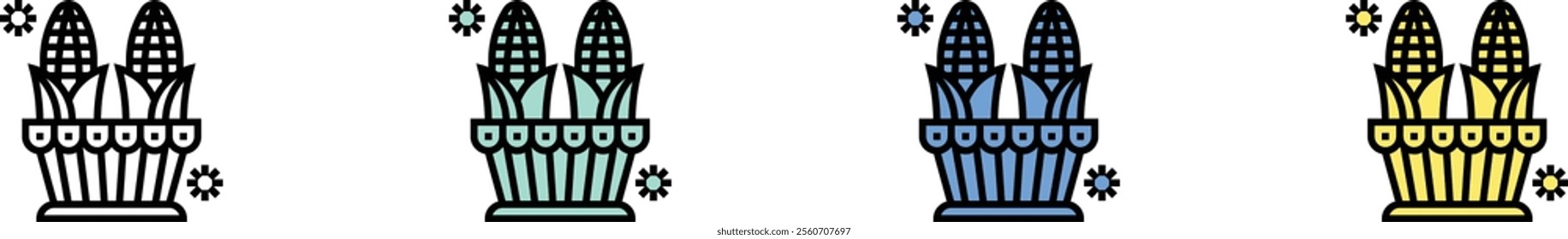 corn icon. Outline, Green, Blue and Yellow Style Design Isolated On White Background